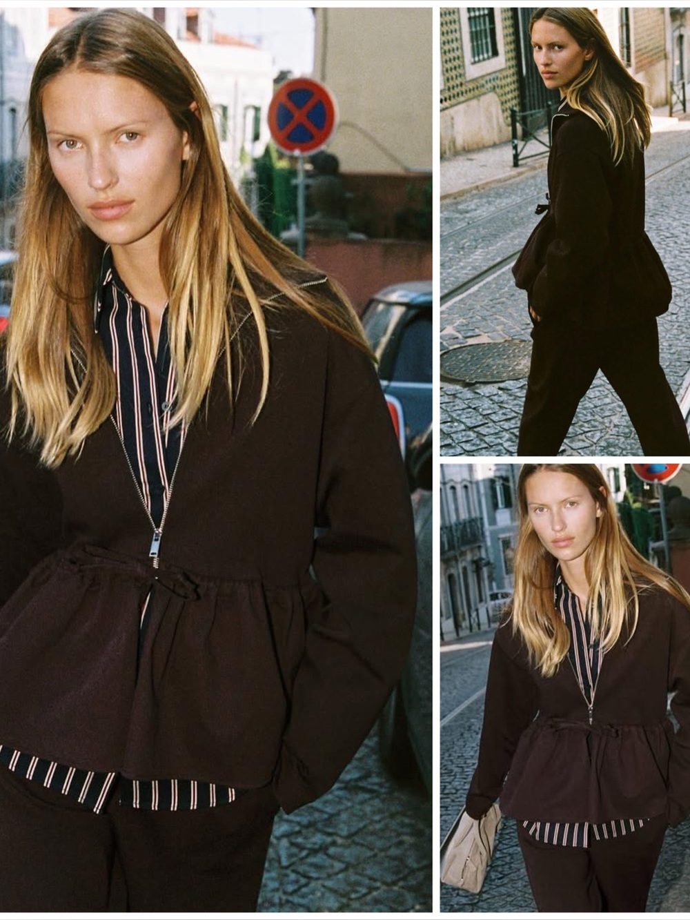 ZARA ~ CONTRASTING PEPLUM BOMBER JACKET